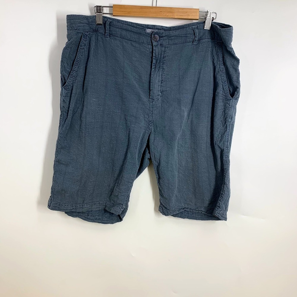 Carbon 2 Cobalt Mens Textured Stripe Casual Shorts Blue Grey Relaxed Fit
